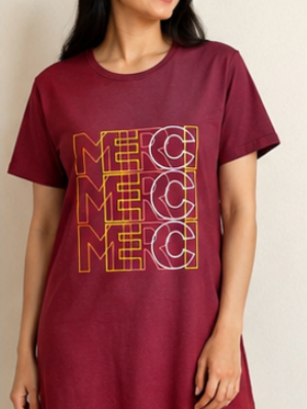 Miss KG Burgundy Short-Sleeve Graphic Tee with Yellow & White Print size XL